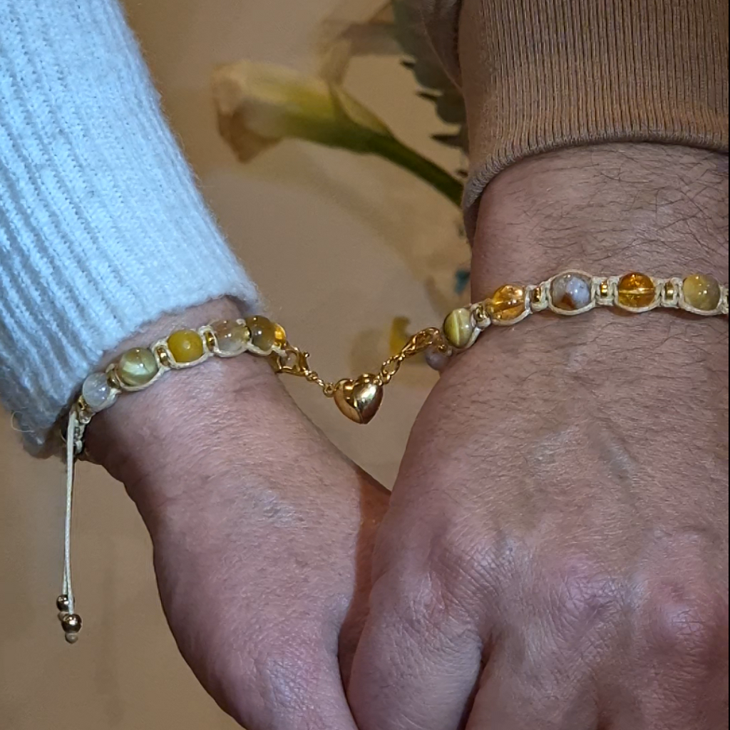 Yellow Topaz Citrine Tiger Eye Chalcedony Pair Bracelet 502