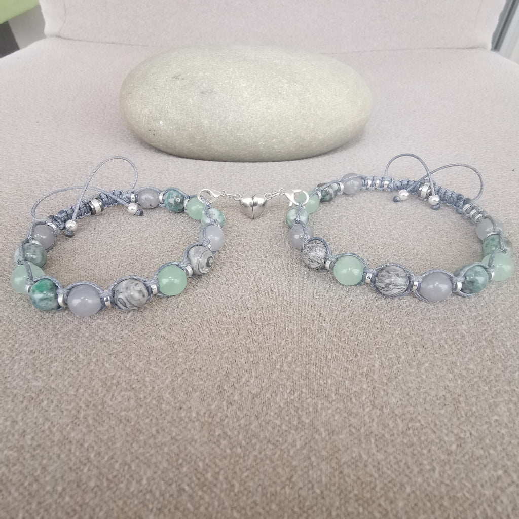 Grey Jasper, Grey Chalcedony, Aventurine, Green Pyrite Bracelet "Silent Power" 503