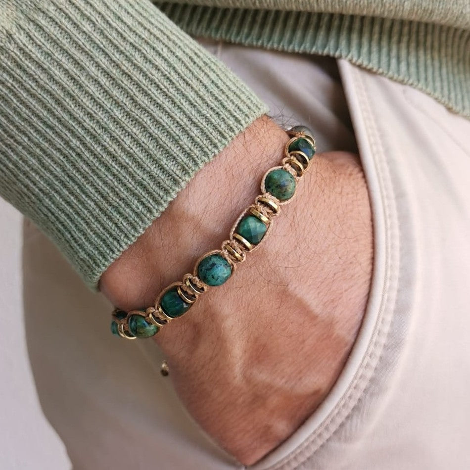 Men’s Grounding Bracelet – Green Tiger Eye, Turquoise & Lava Stone for Calm Balance