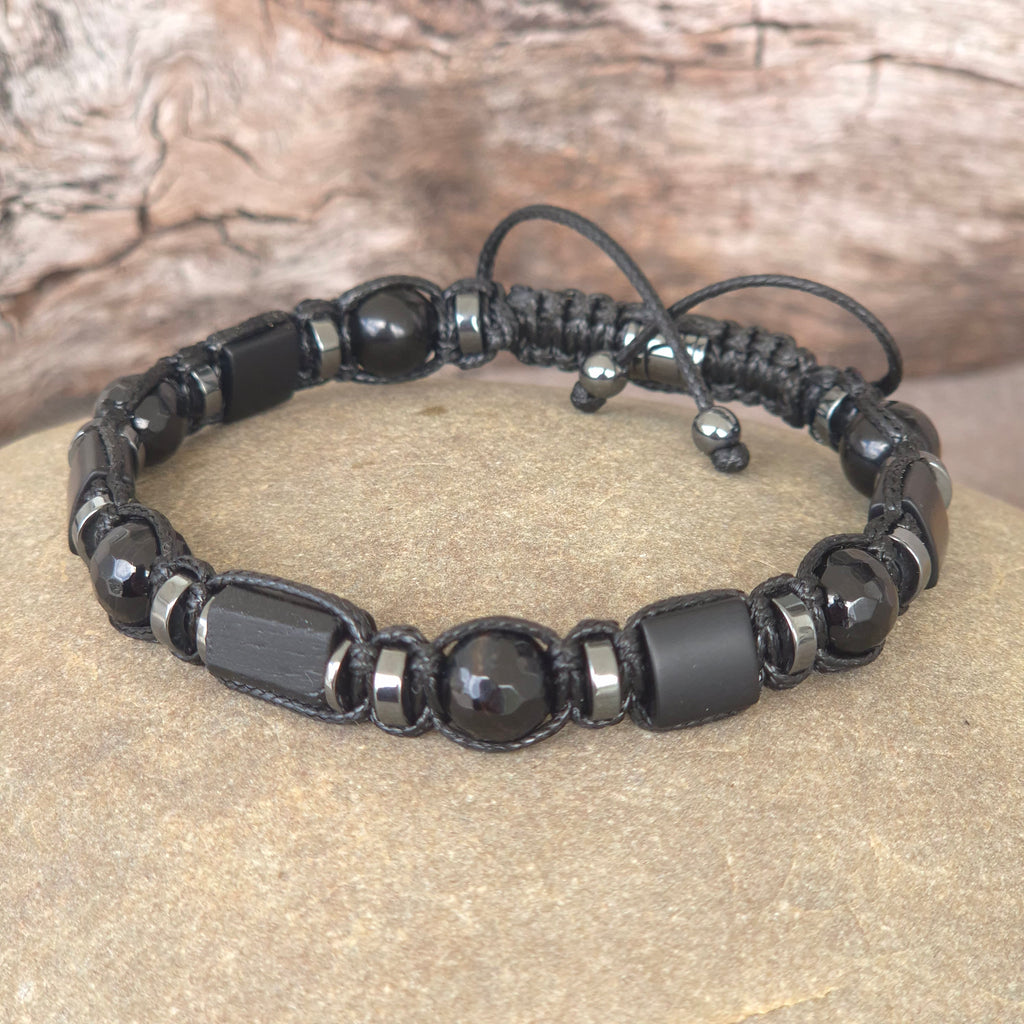 Men's Black Tourmaline, Onyx, Agate Protecting Bracelet. Grounding, Minimal.  Gift for Him
