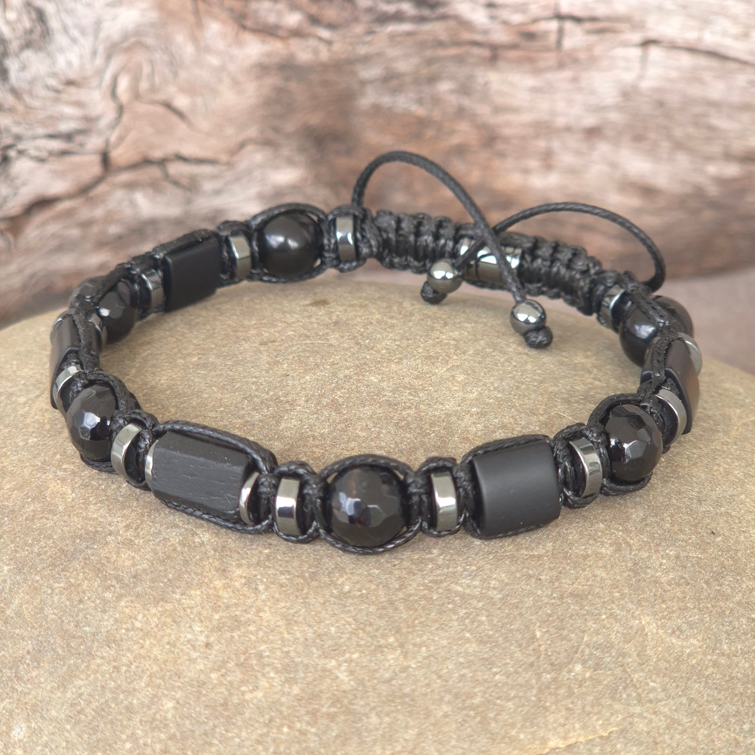 Men's Black Tourmaline, Onyx, Agate Protecting Bracelet. Grounding, Minimal.  Gift for Him