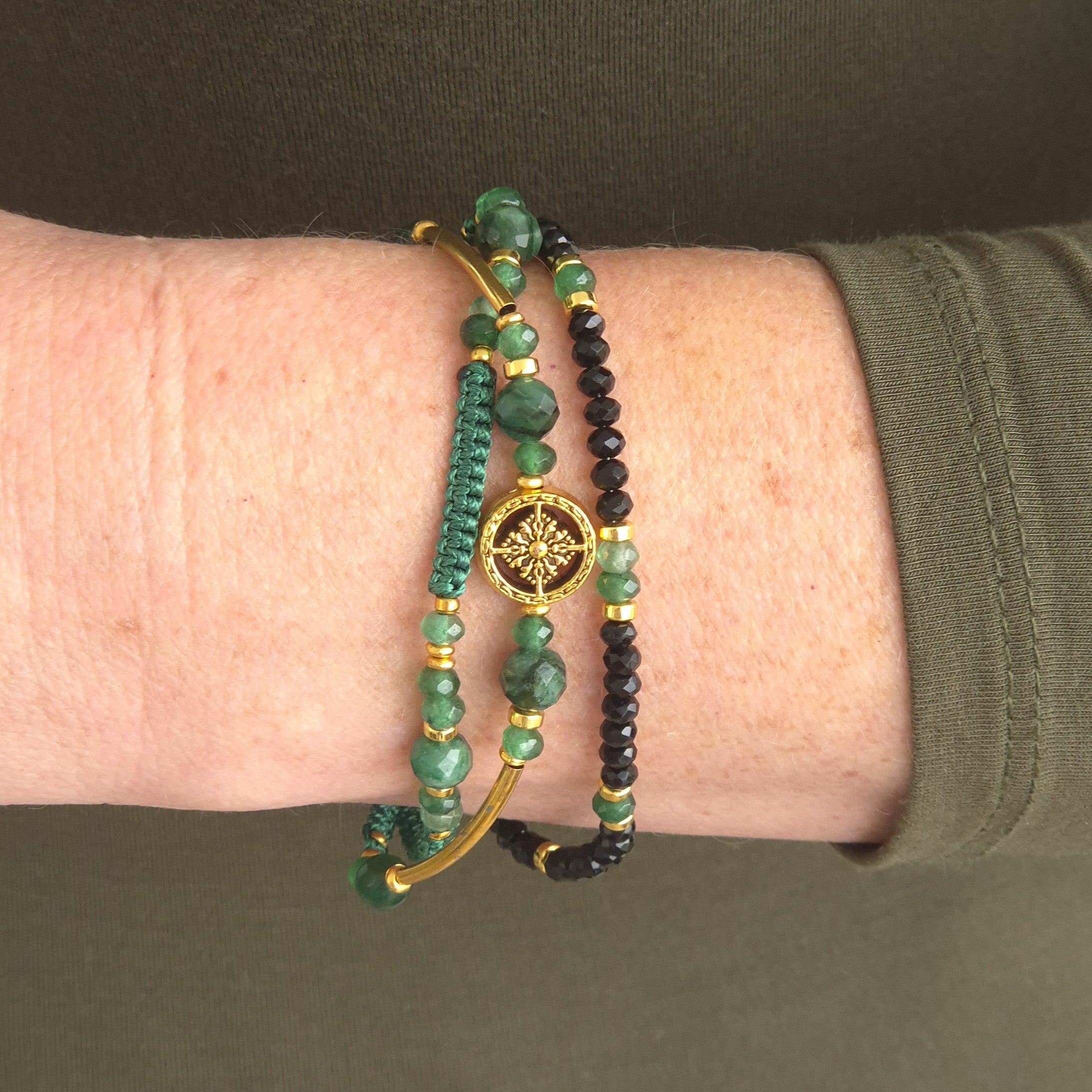 Green Chalcedony Layered Bracelet Set