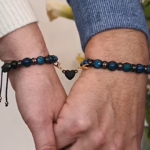 Adjustable Chrysocolla Onyx Lava Pair Bracelet "Deep Current" 501