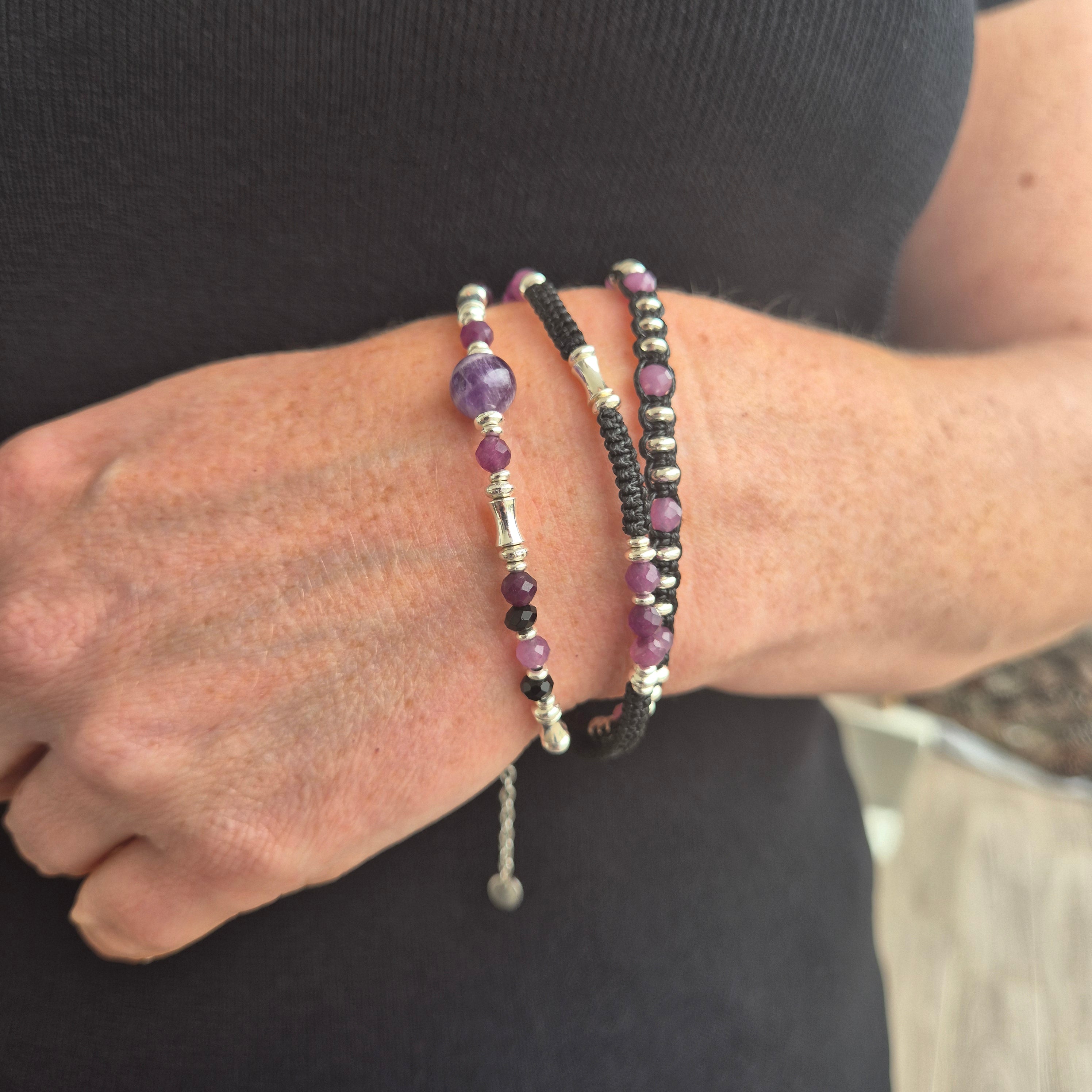 The Amethyst Dreamer: Hand-Woven Silver & Stone Wrap