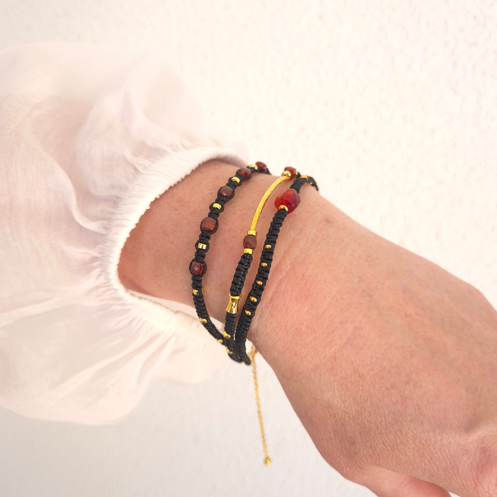 Handcrafted Garnet & Gold Macramé Wrap Bracelet