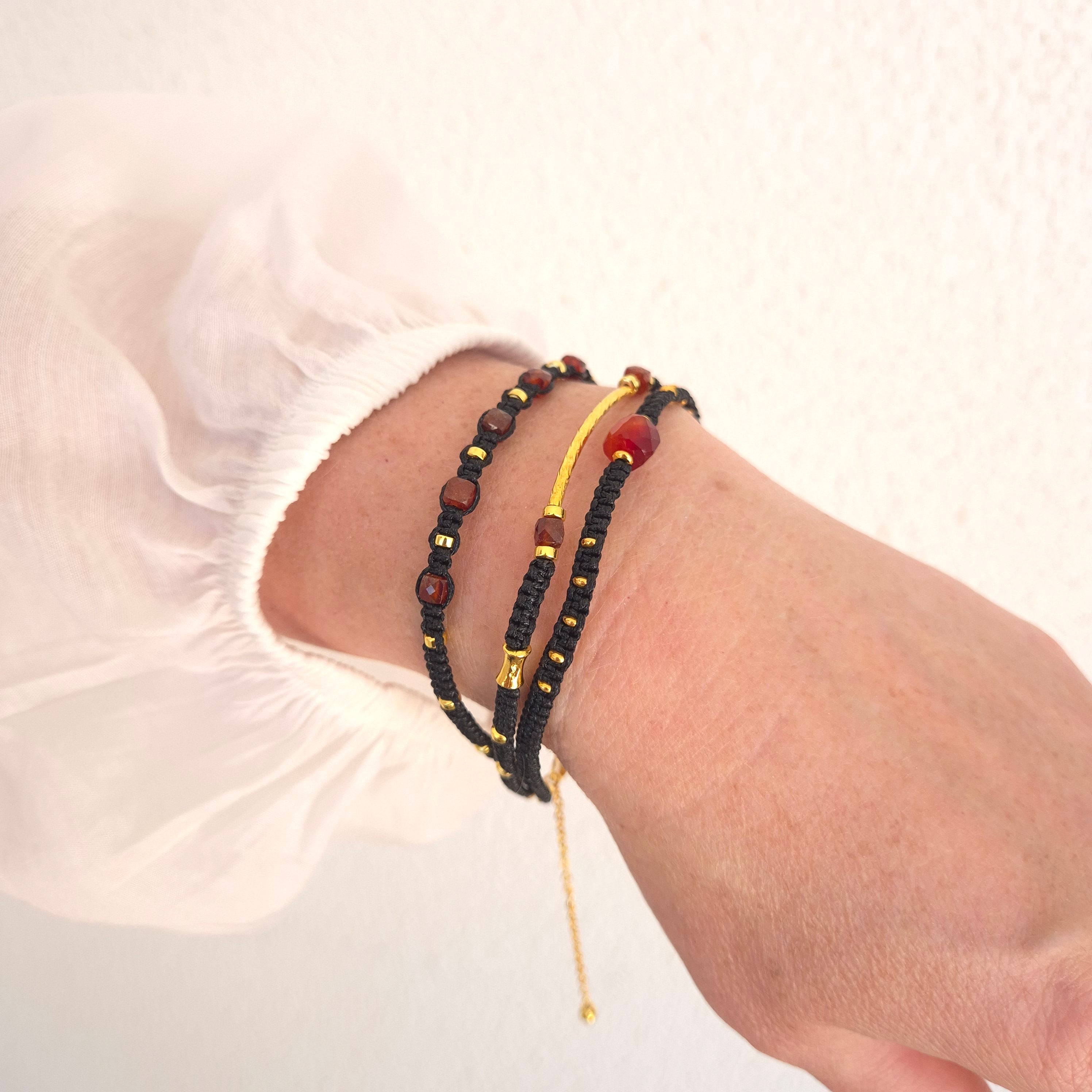 Handcrafted Garnet & Gold Macramé Wrap Bracelet