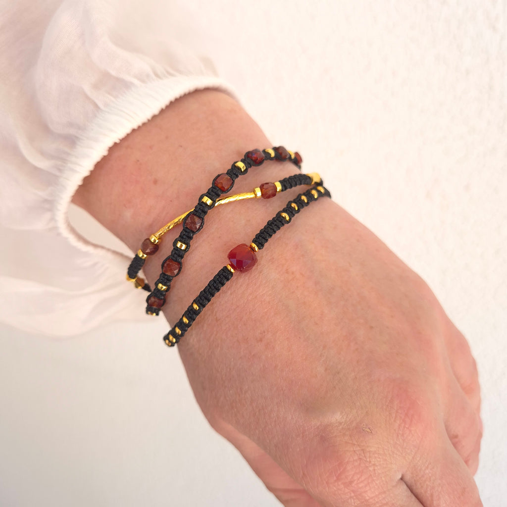 Handcrafted Garnet & Gold Macramé Wrap Bracelet