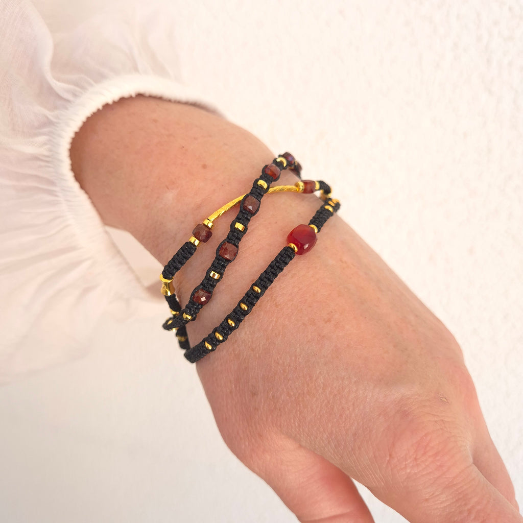 Handcrafted Garnet & Gold Macramé Wrap Bracelet