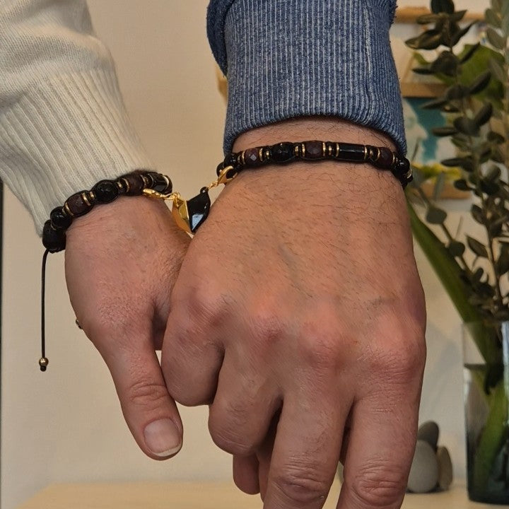 Black Tourmaline, Garnet, Black Agate, Lava, Onyx Bracelet "Stone Valor" 505