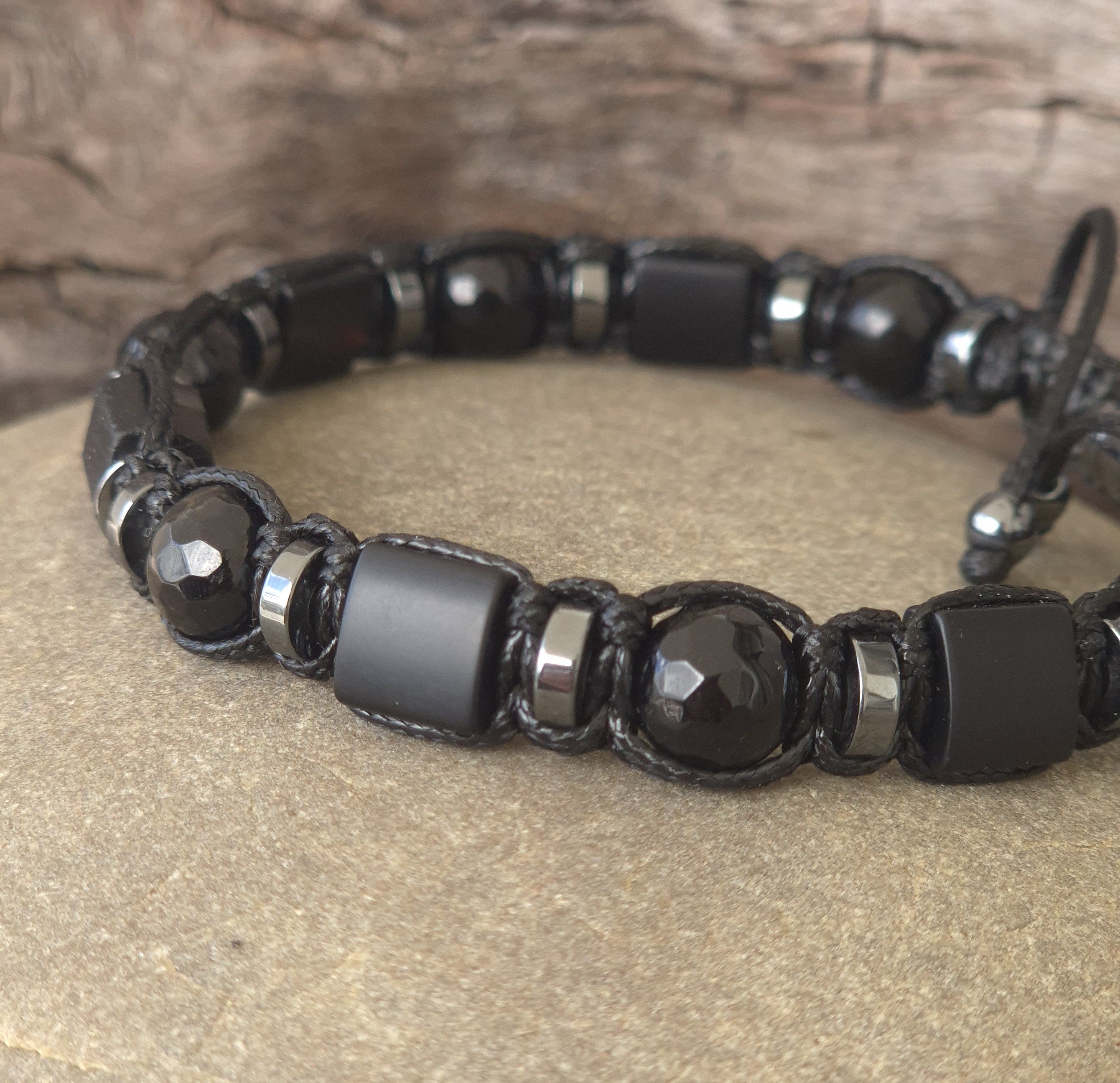 Men's Black Tourmaline, Onyx, Agate Protecting Bracelet. Grounding, Minimal.  Gift for Him