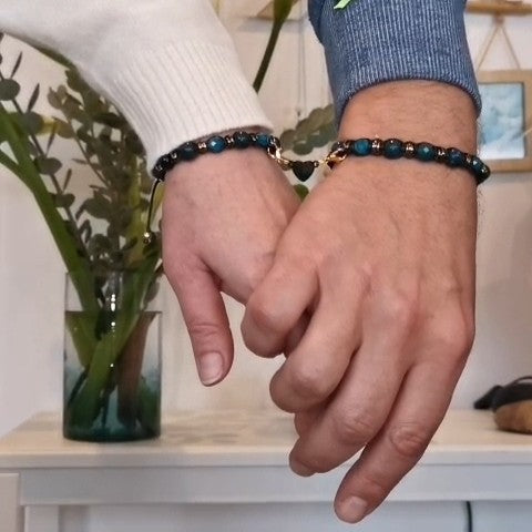 Adjustable Chrysocolla Onyx Lava Pair Bracelet "Deep Current" 501