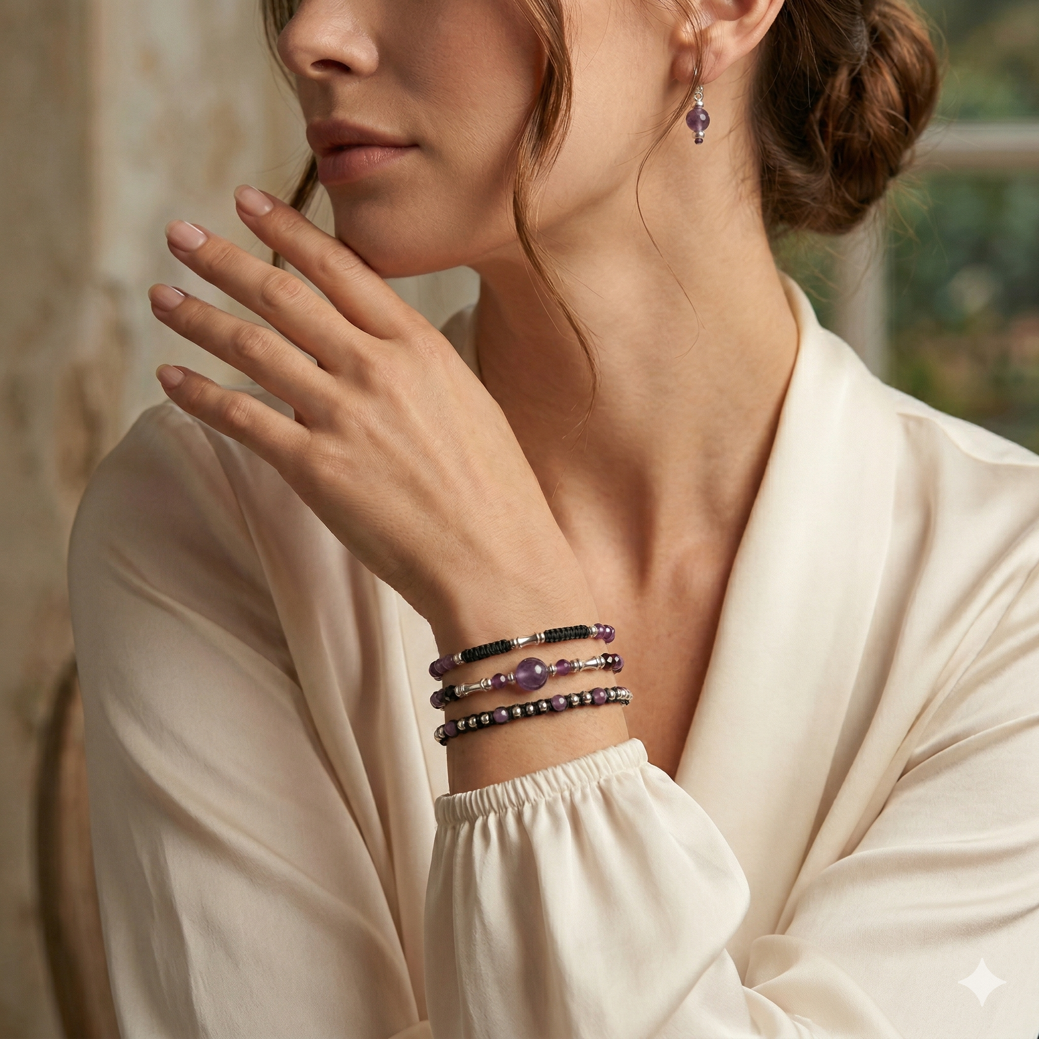 The Amethyst Dreamer: Hand-Woven Silver & Stone Wrap