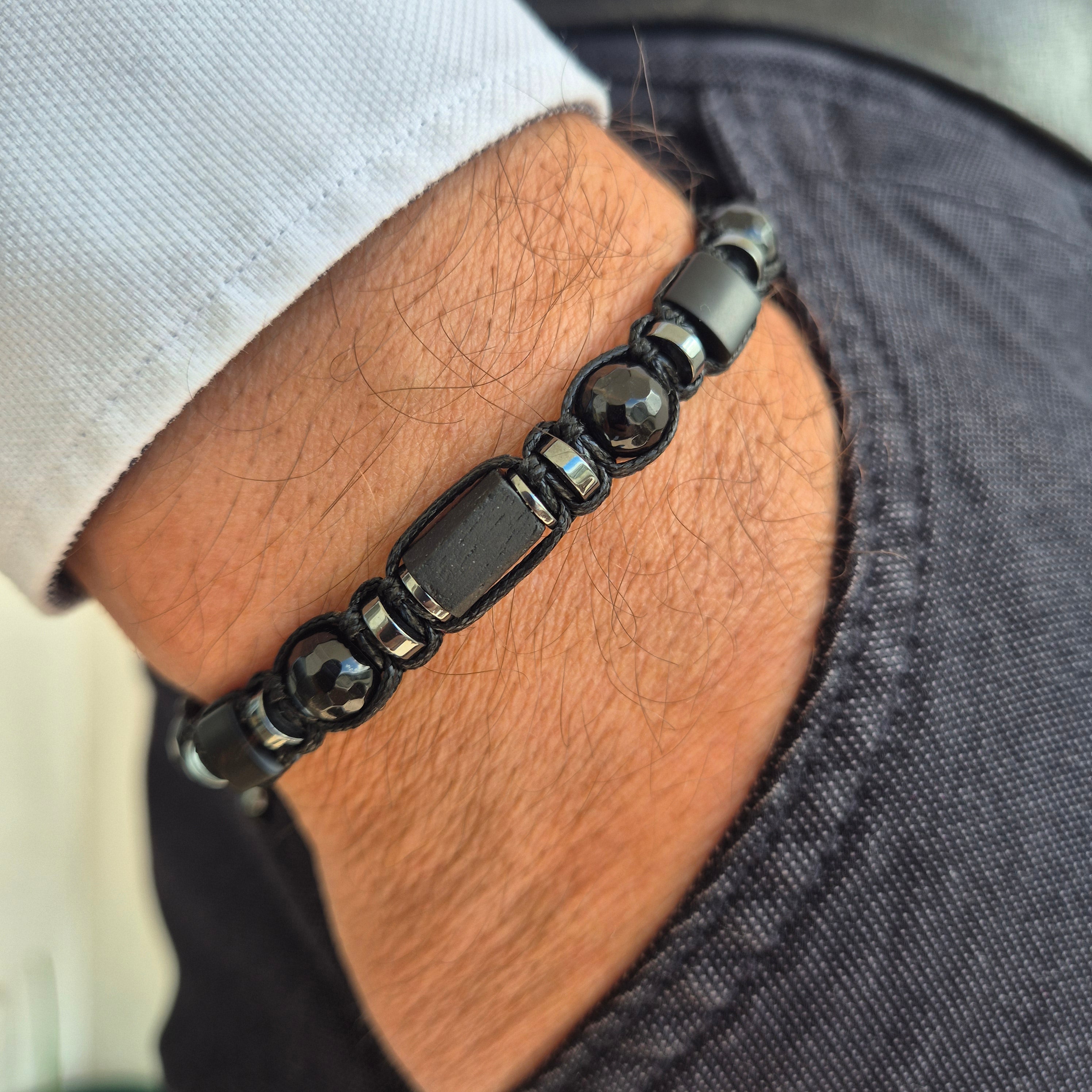 Men's Black Tourmaline, Onyx, Agate Protecting Bracelet. Grounding, Minimal.  Gift for Him