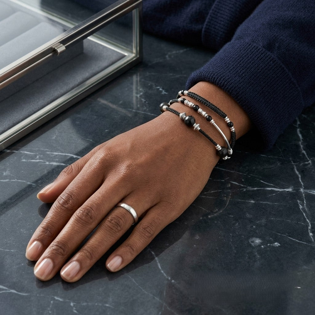 Midnight Shield: Obsidian & Silver Macramé Wrap