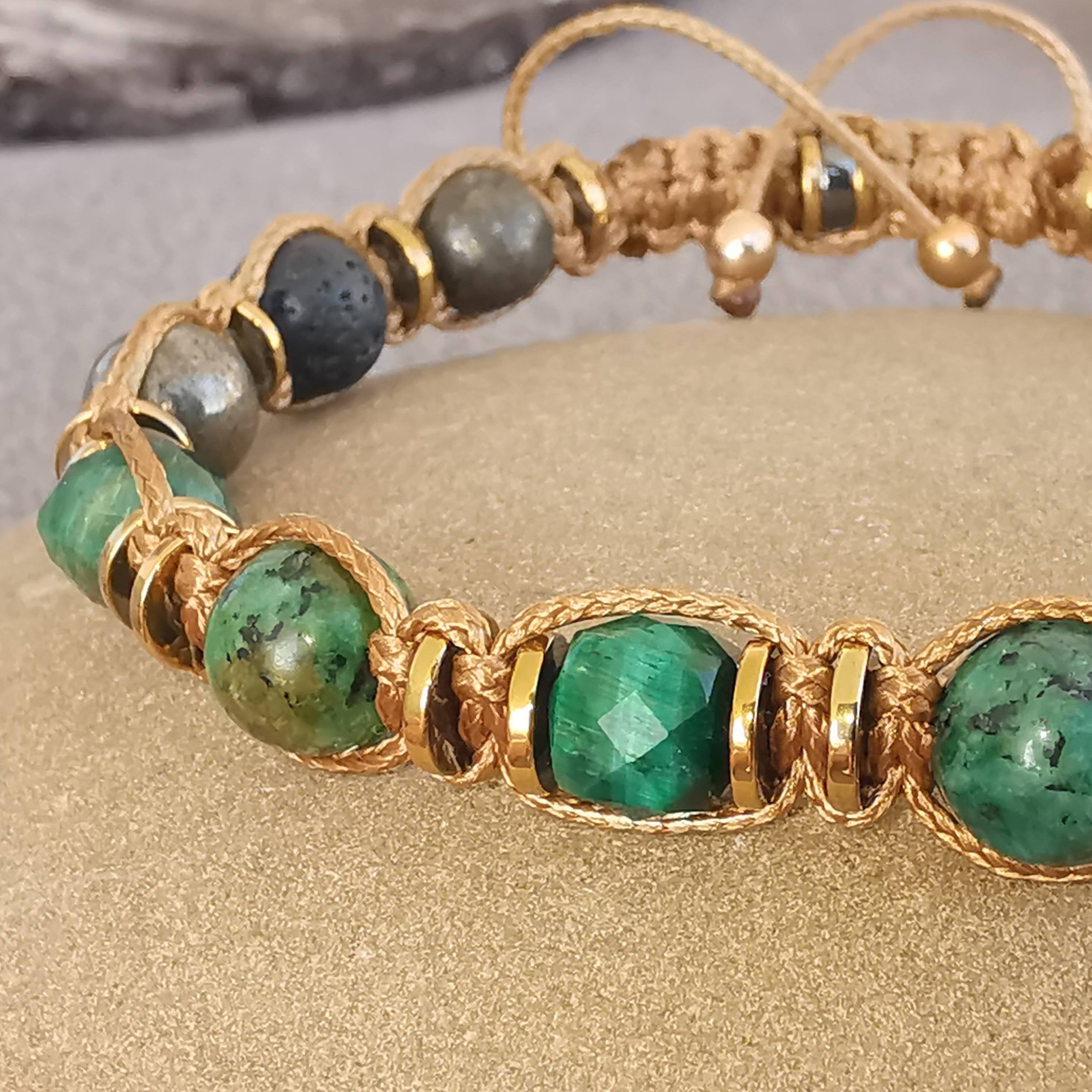 Men’s Grounding Bracelet – Green Tiger Eye, Turquoise & Lava Stone for Calm Balance