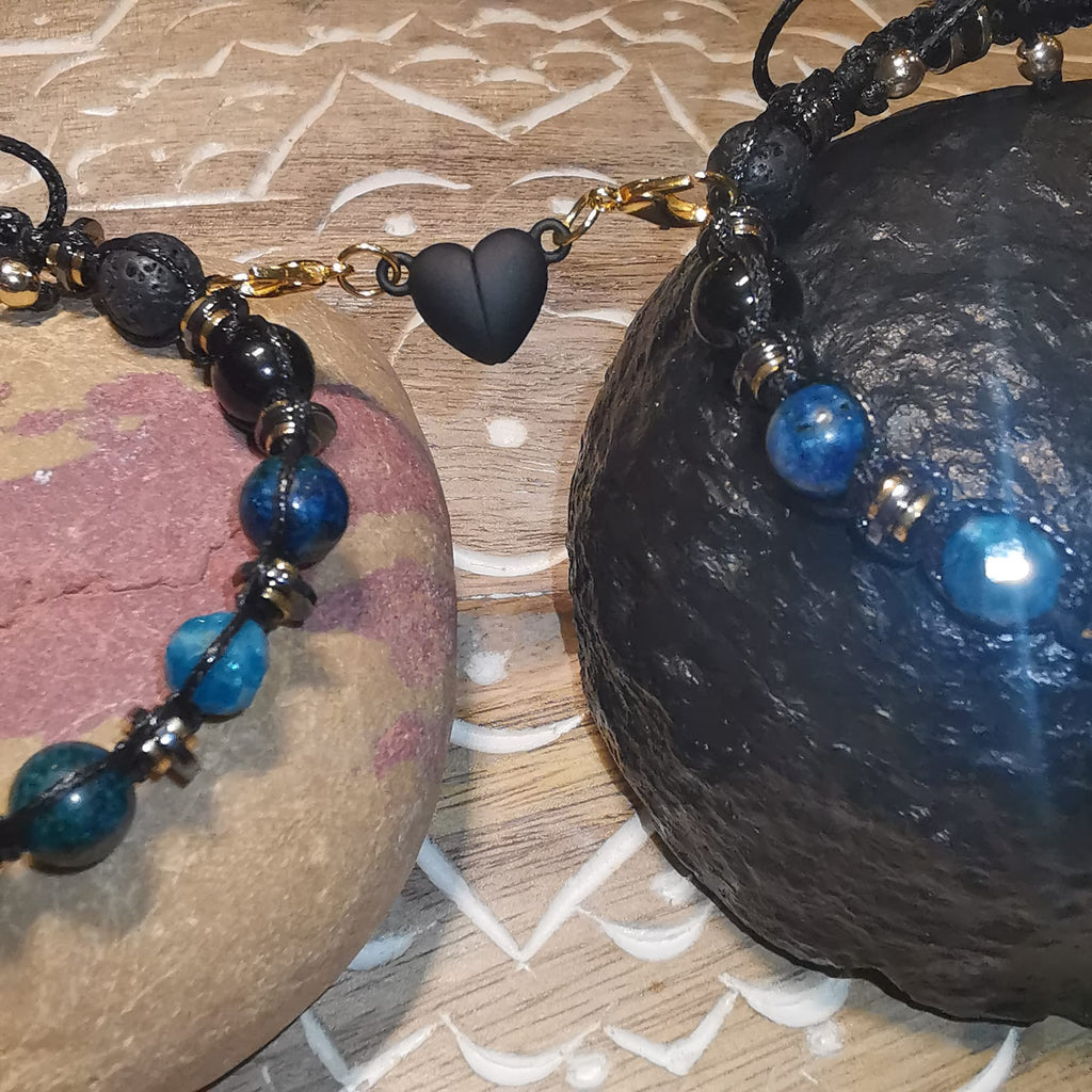 Adjustable Chrysocolla Onyx Lava Pair Bracelet "Deep Current" 501