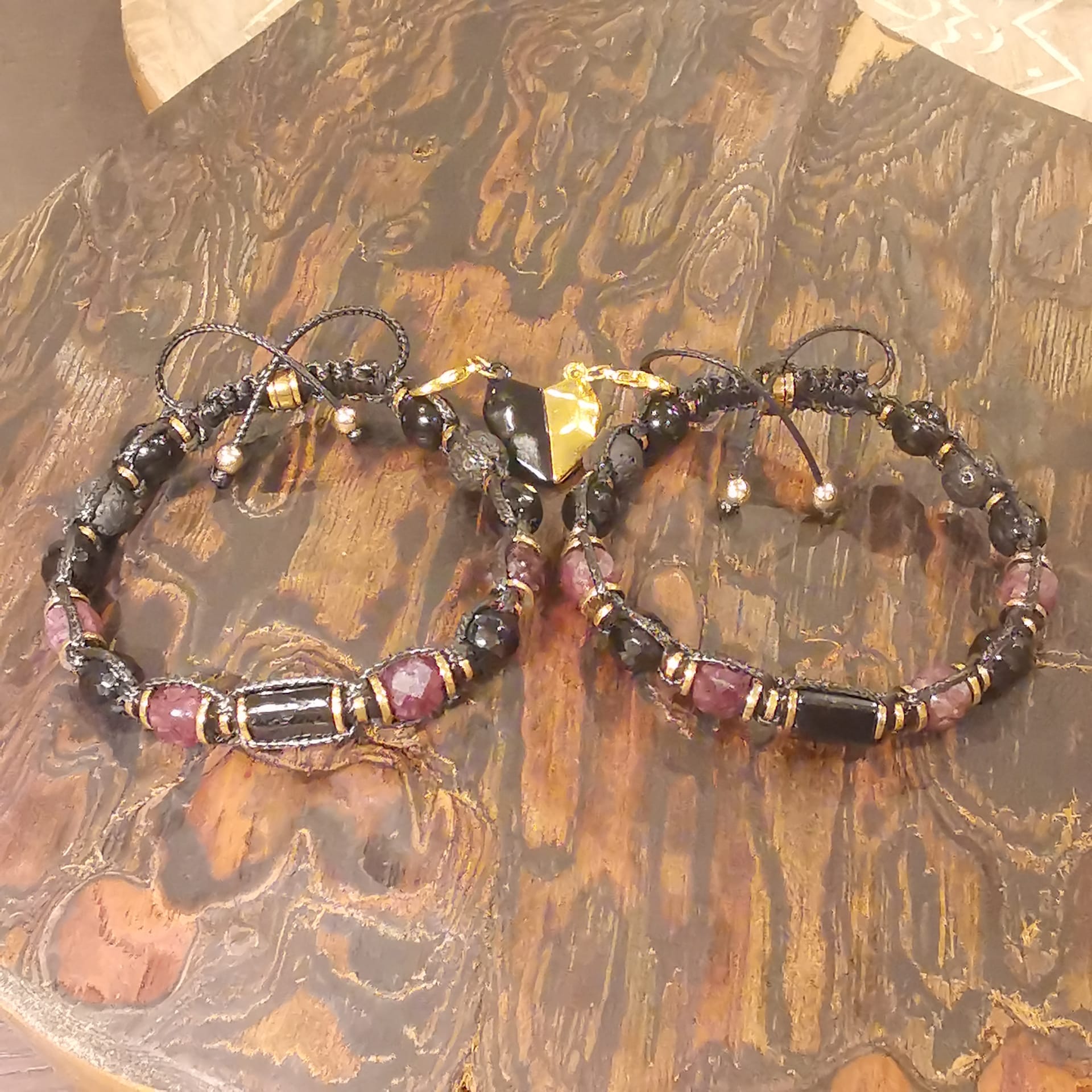 Black Tourmaline, Garnet, Black Agate, Lava, Onyx Bracelet "Stone Valor" 505