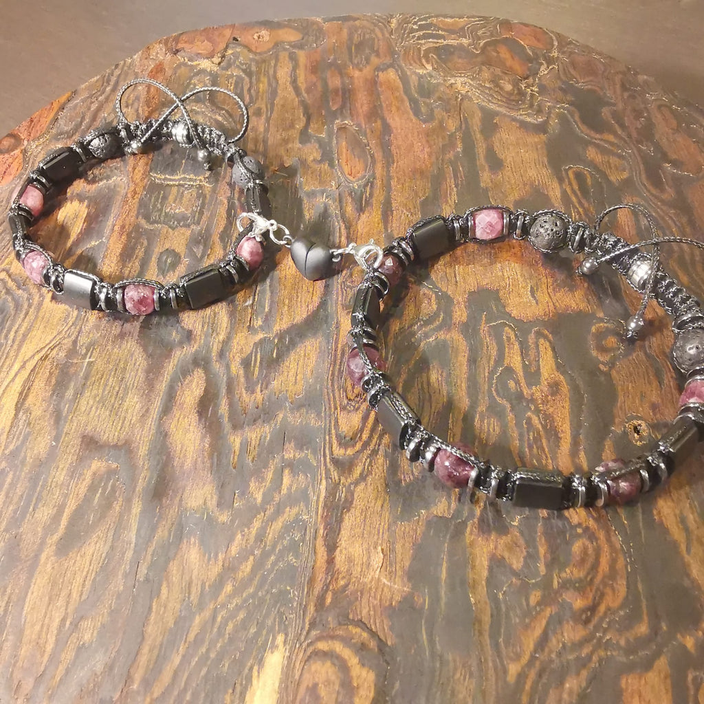 Garnet Onyx Lava Pair Bracelet "Volcanic Pulse"507