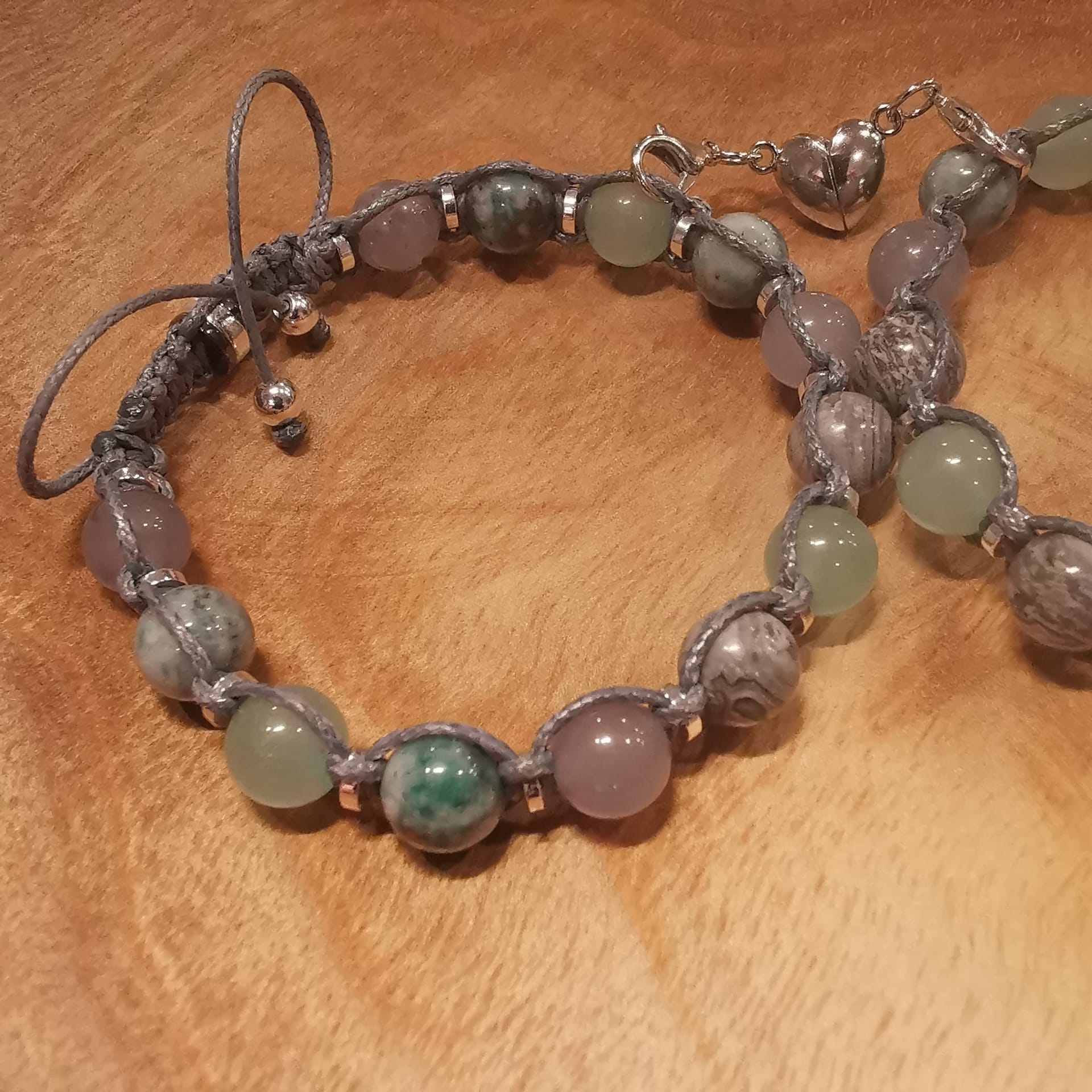 Grey Jasper, Grey Chalcedony, Aventurine, Green Pyrite Bracelet "Silent Power" 503