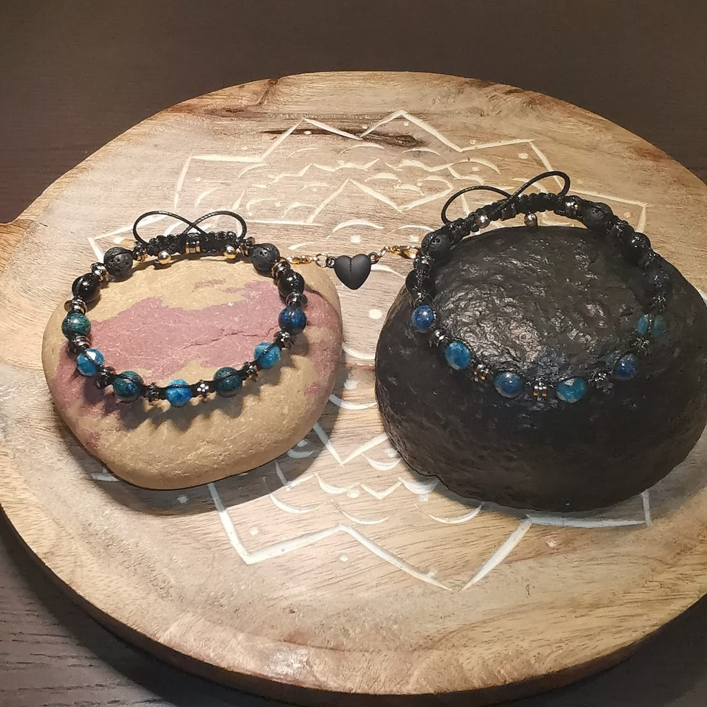 Adjustable Chrysocolla Onyx Lava Pair Bracelet "Deep Current" 501