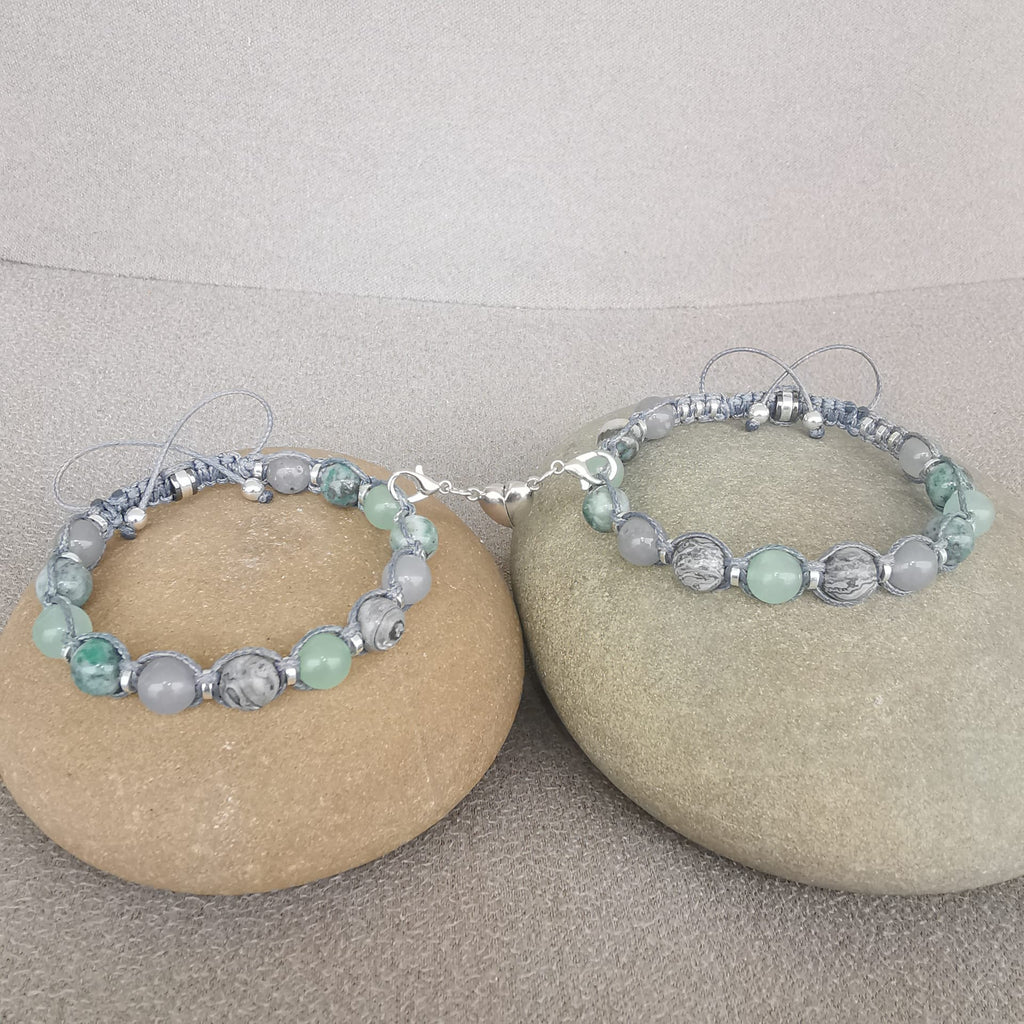 Grey Jasper, Grey Chalcedony, Aventurine, Green Pyrite Bracelet "Silent Power" 503