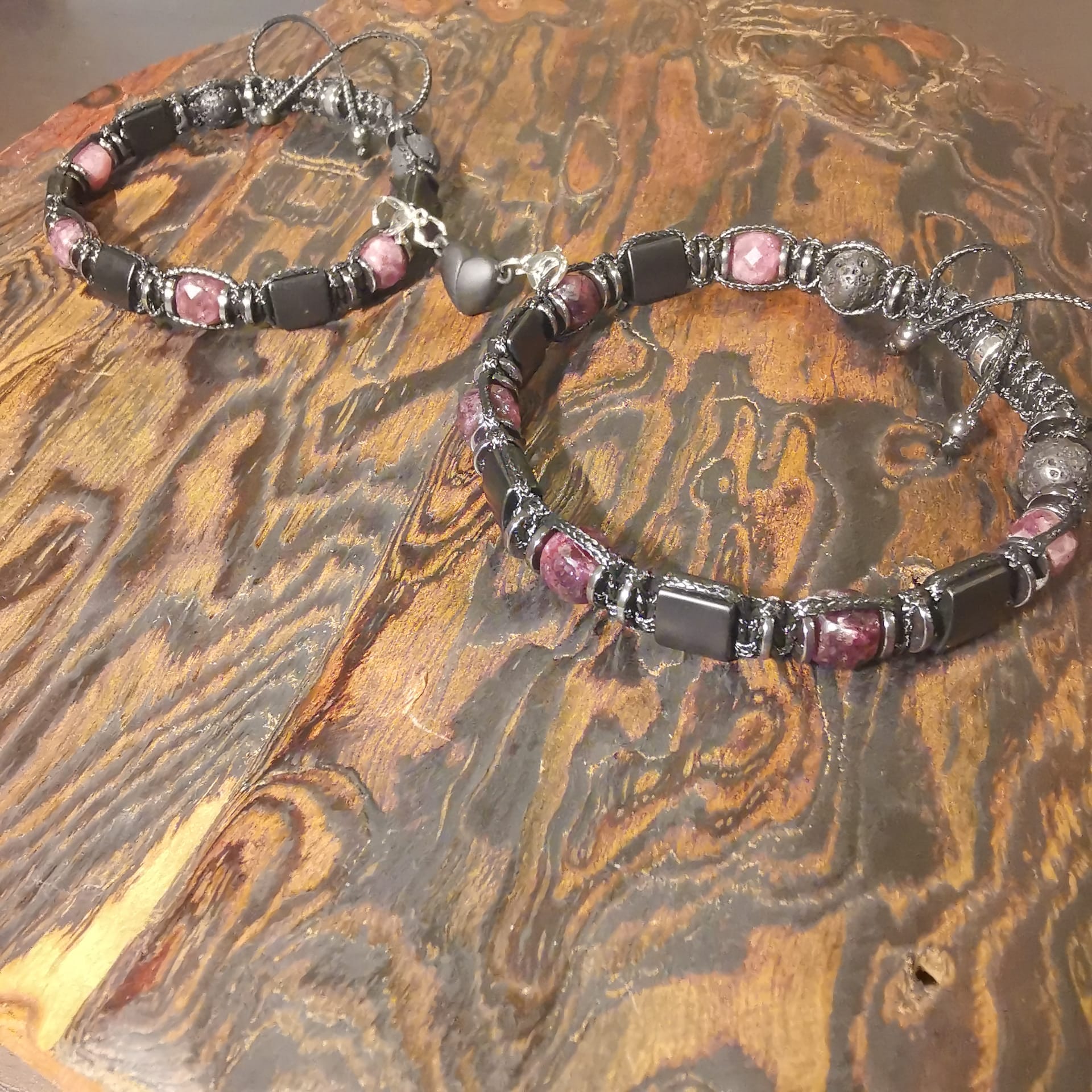 Garnet Onyx Lava Pair Bracelet "Volcanic Pulse"507