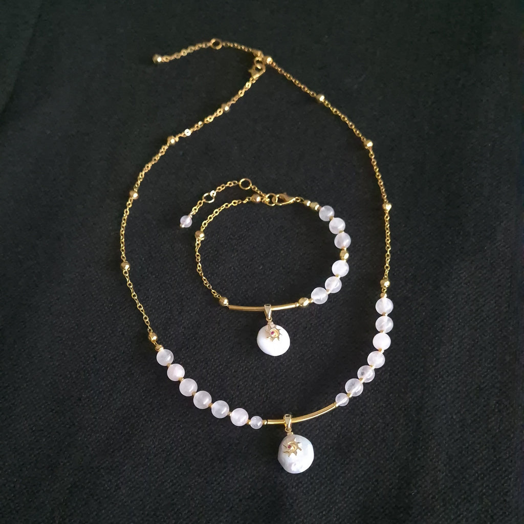 Rose Quartz & Baroque Pearl Duo