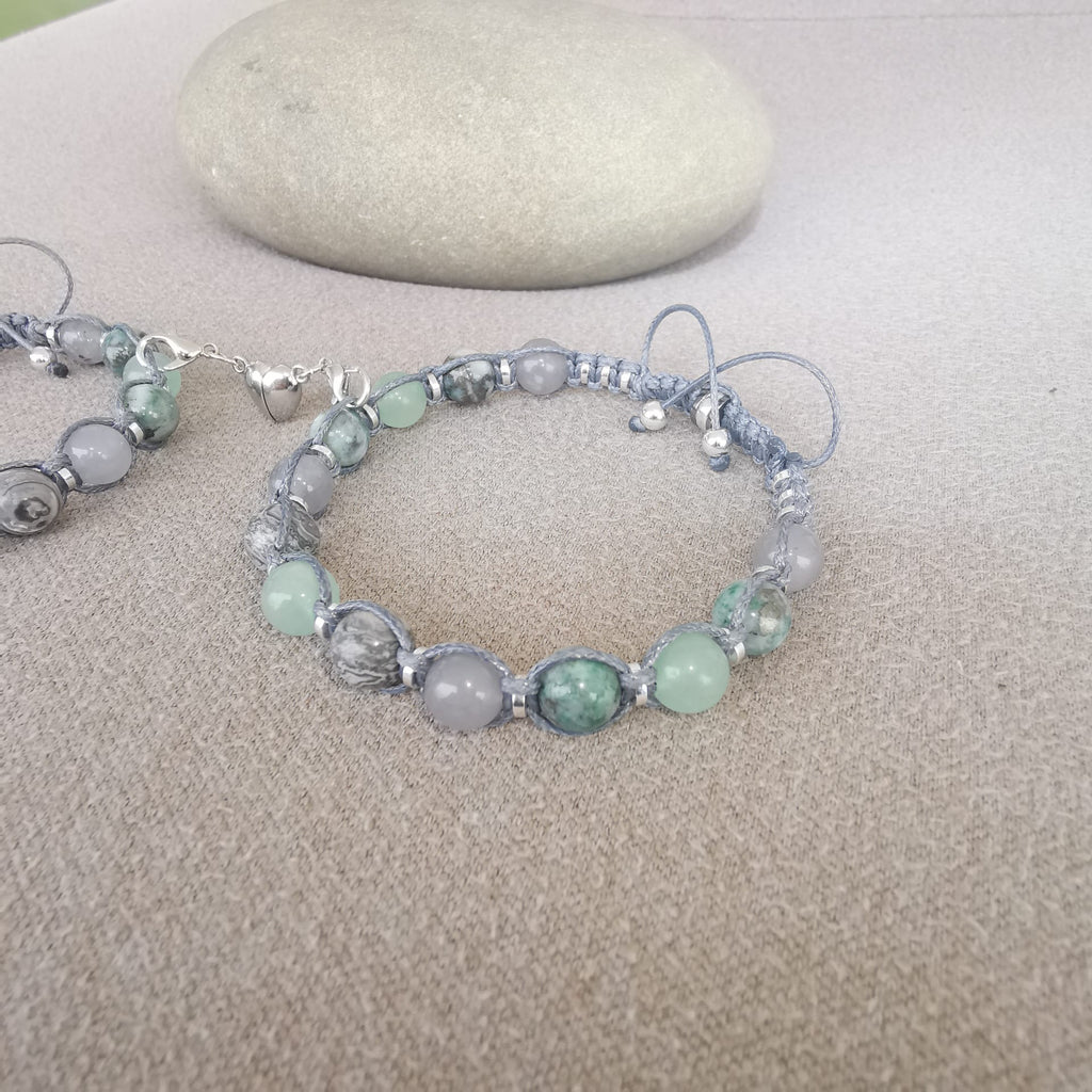 Grey Jasper, Grey Chalcedony, Aventurine, Green Pyrite Bracelet "Silent Power" 503