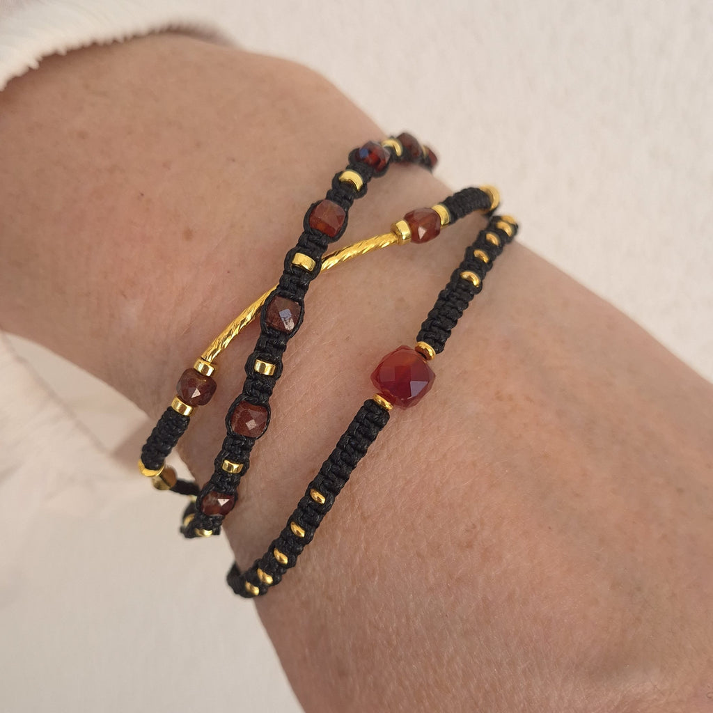 Handcrafted Garnet & Gold Macramé Wrap Bracelet