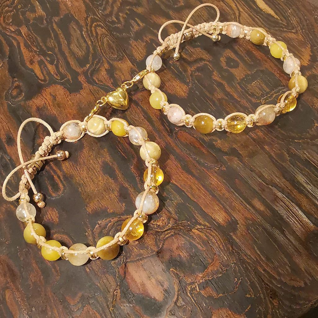 Yellow Topaz Citrine Tiger Eye Chalcedony Pair Bracelet 502