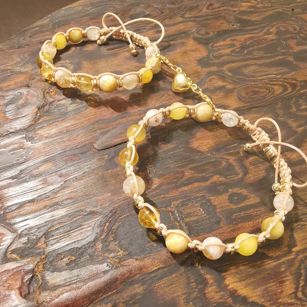 Yellow Topaz Citrine Tiger Eye Chalcedony Pair Bracelet 502