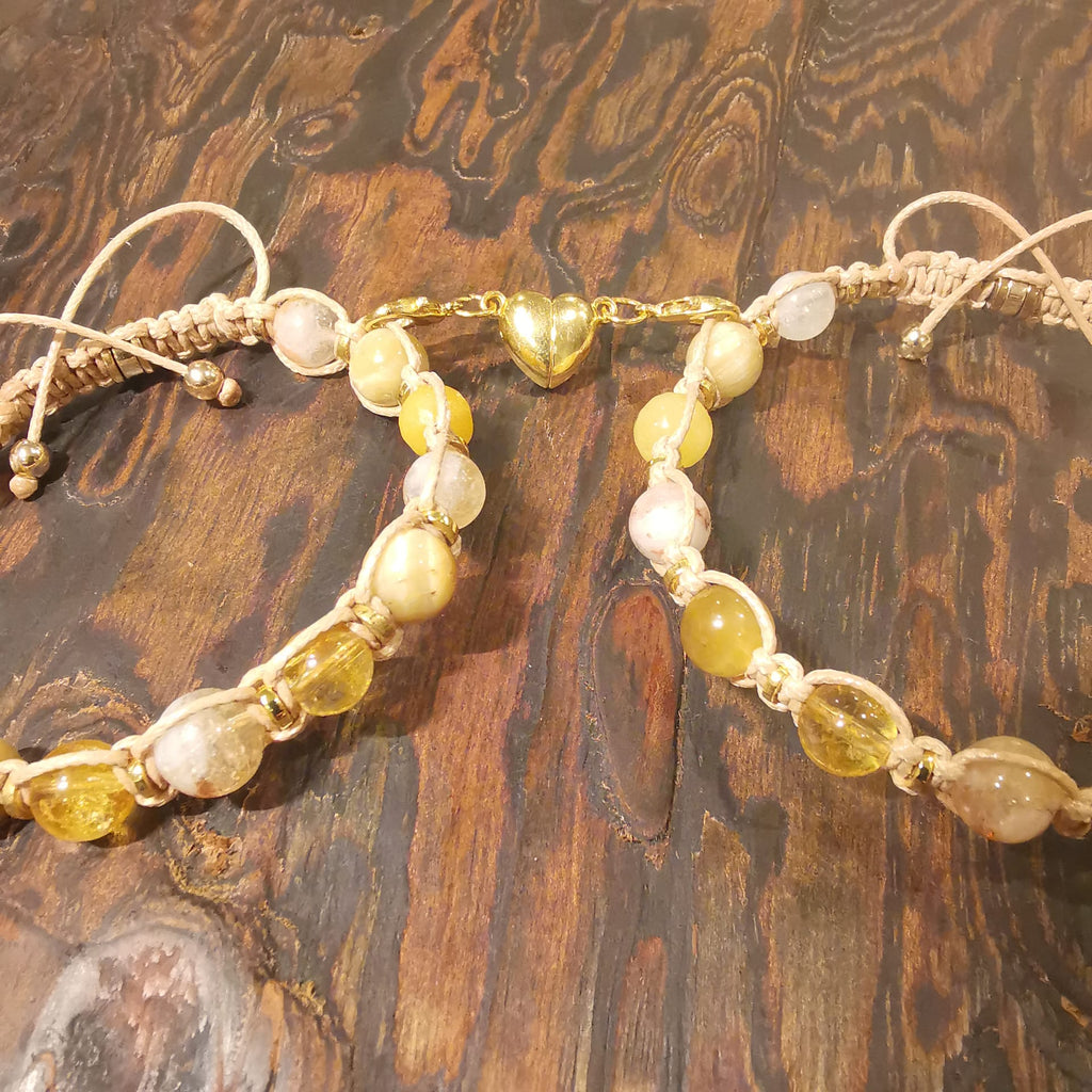 Yellow Topaz Citrine Tiger Eye Chalcedony Pair Bracelet 502