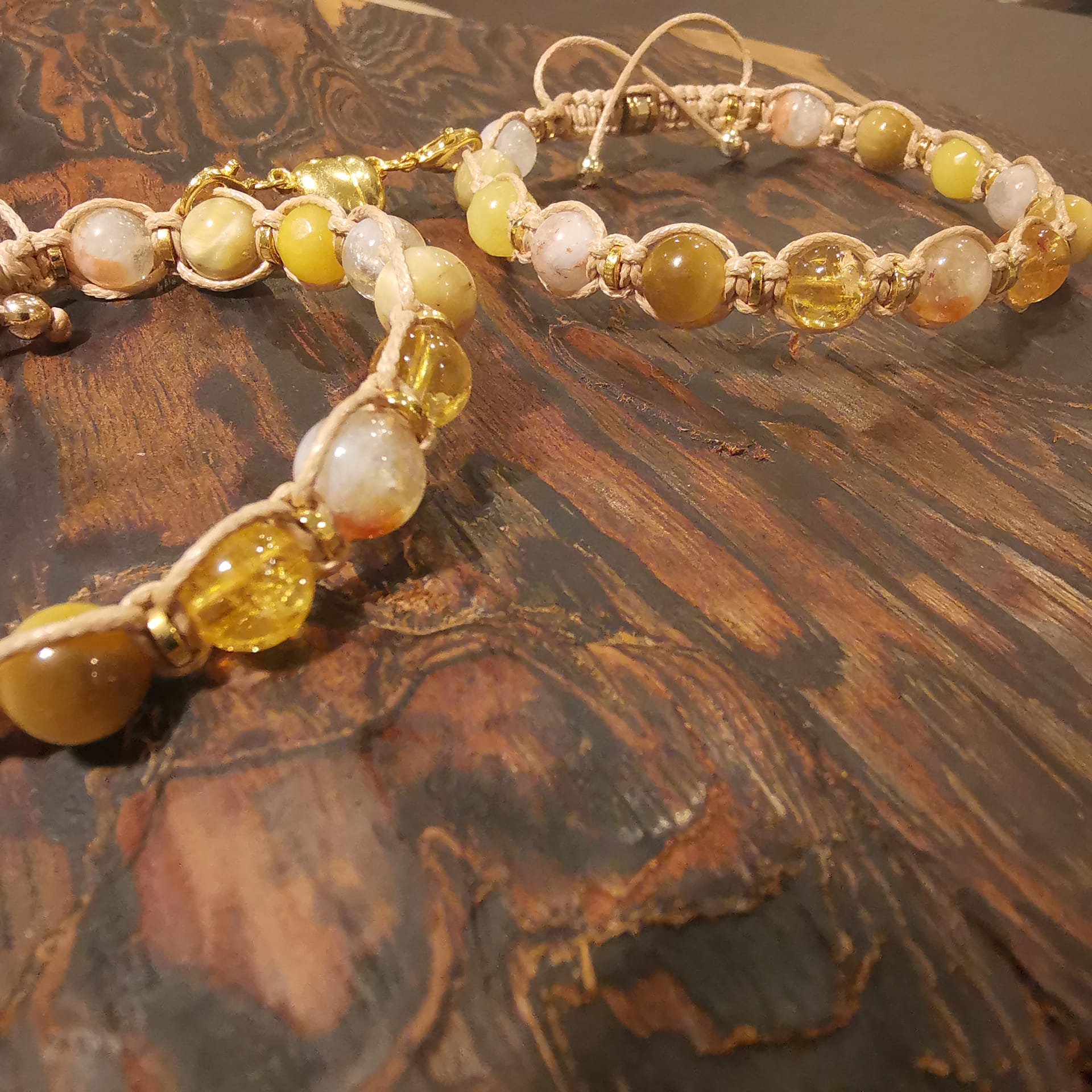 Yellow Topaz Citrine Tiger Eye Chalcedony Pair Bracelet 502