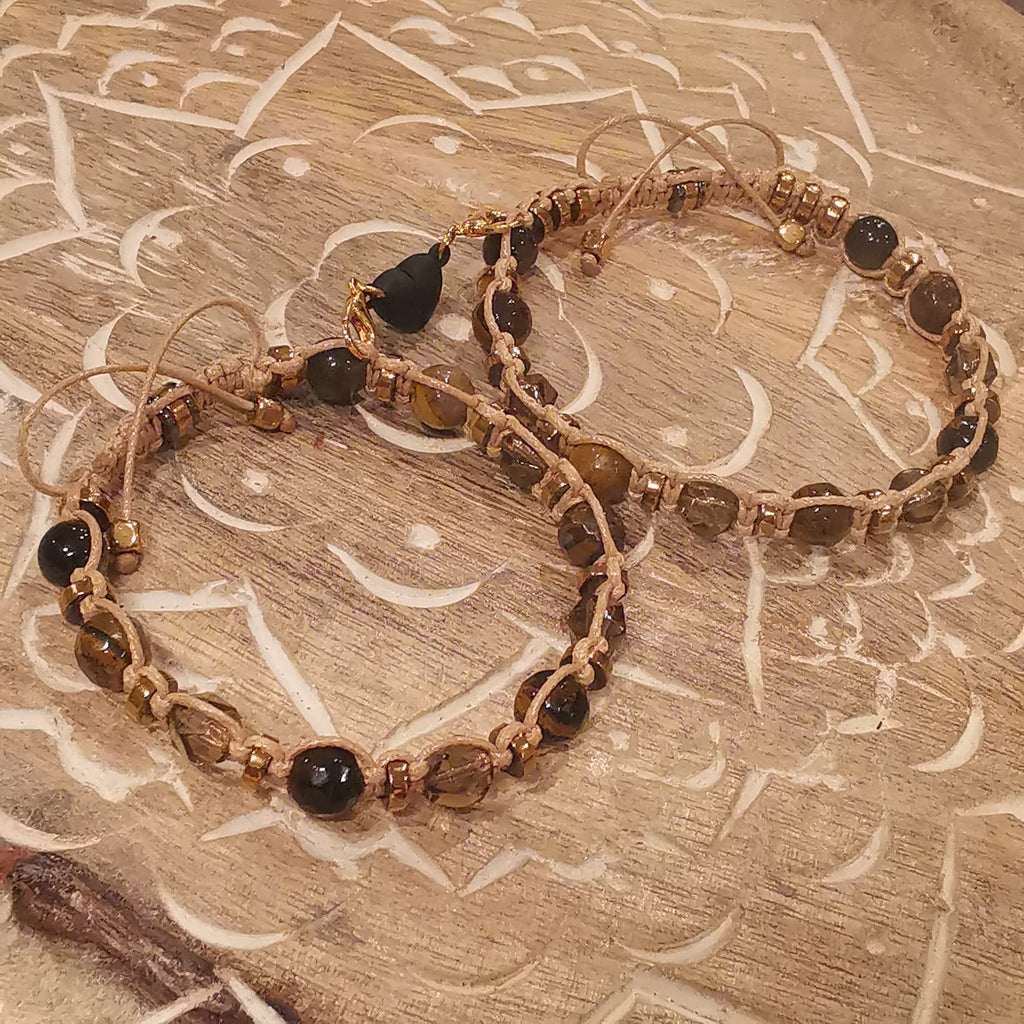 504 Brown Quartz, Tiger Eye Gold Obsidian bracelet "Sunlit Stoneforce"