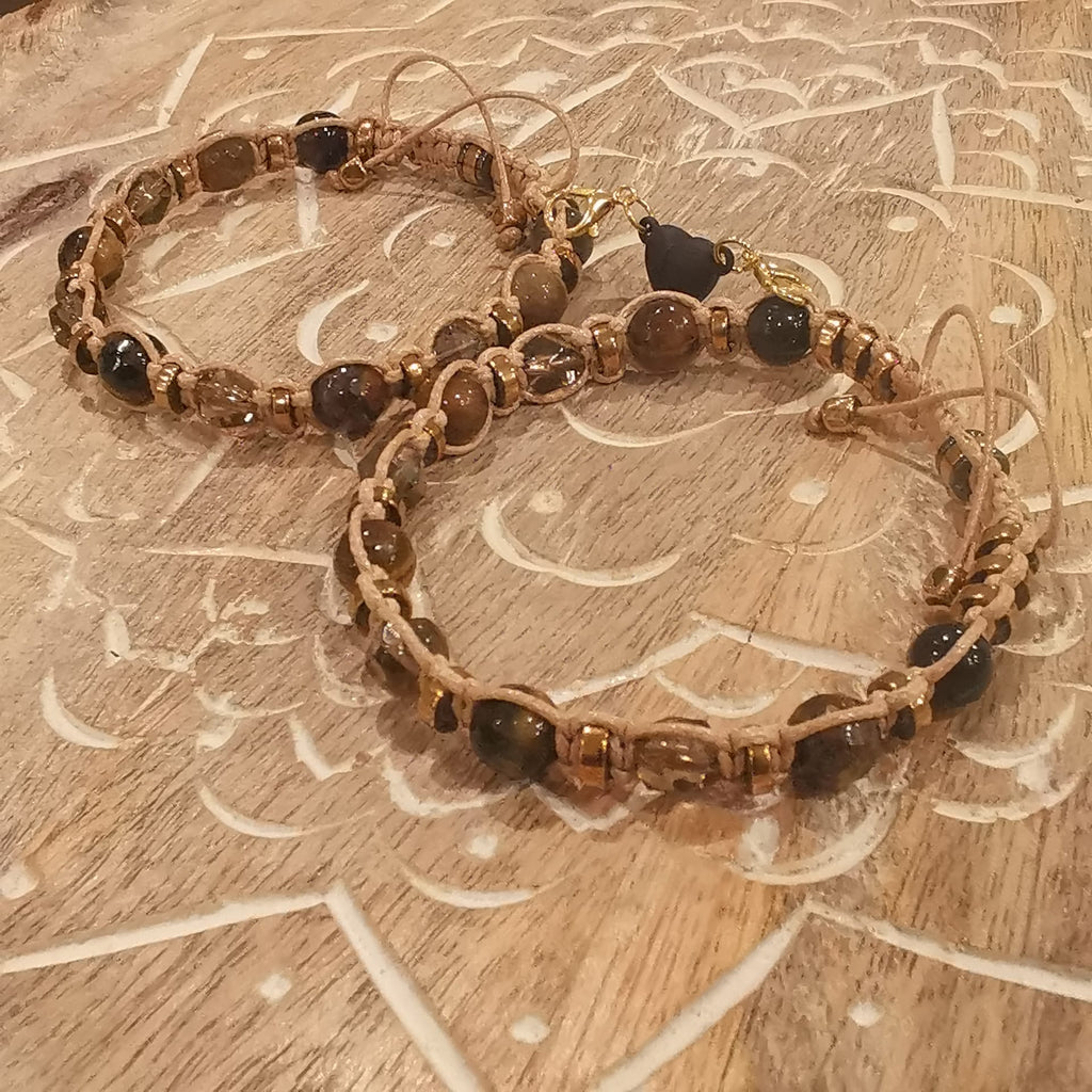504 Brown Quartz, Tiger Eye Gold Obsidian bracelet "Sunlit Stoneforce"