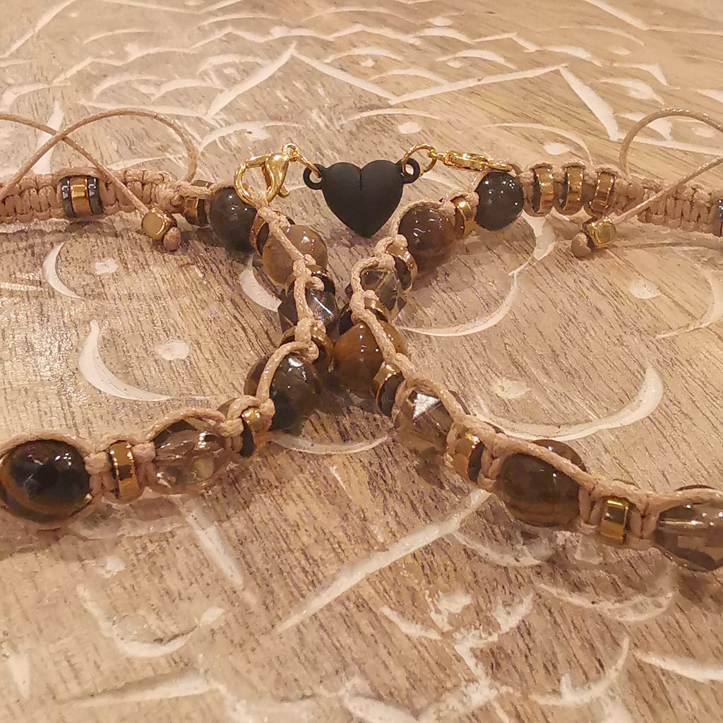 504 Brown Quartz, Tiger Eye Gold Obsidian bracelet "Sunlit Stoneforce"