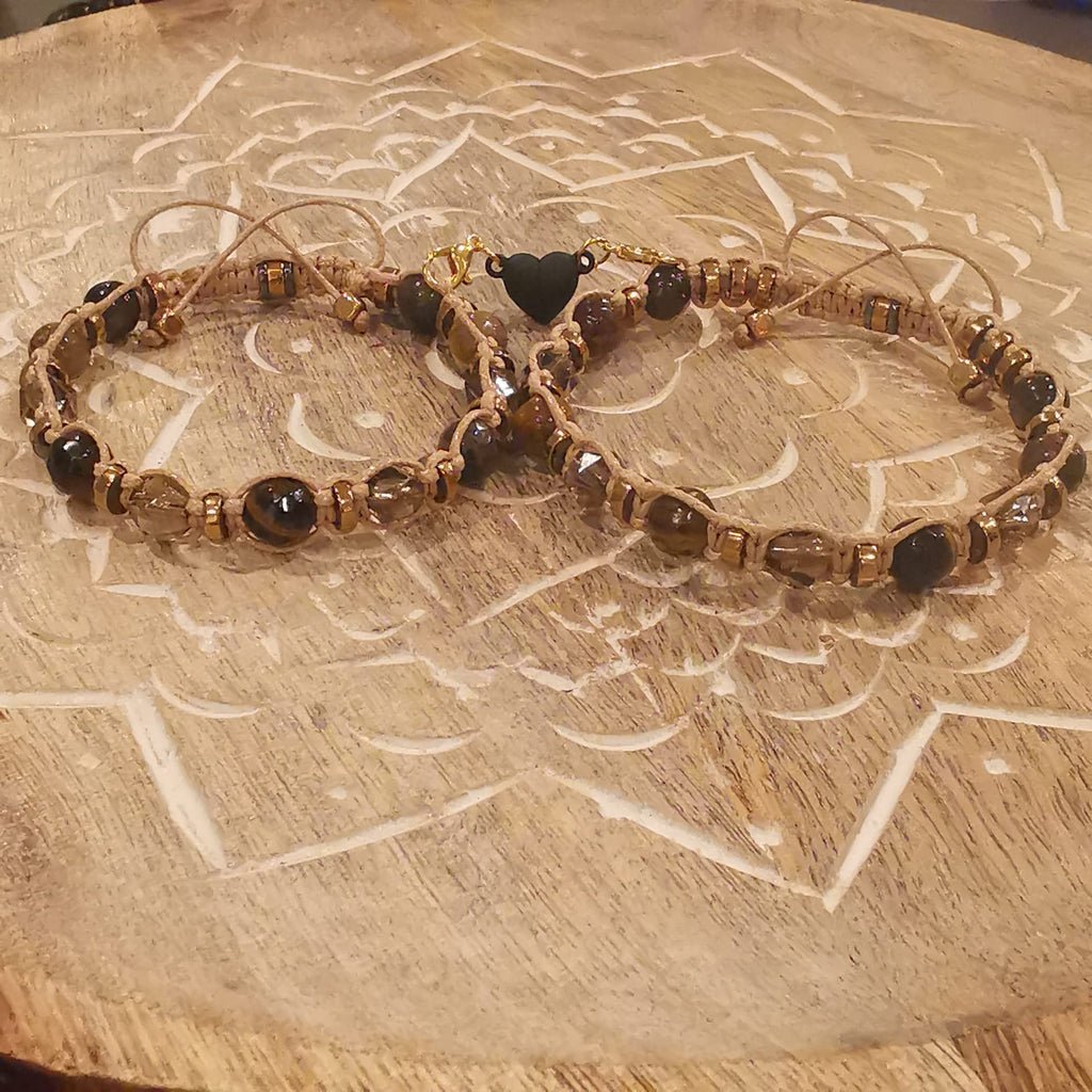 504 Brown Quartz, Tiger Eye Gold Obsidian bracelet "Sunlit Stoneforce"