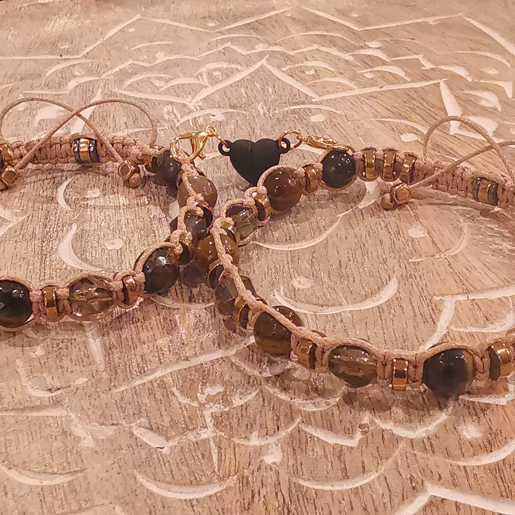 504 Brown Quartz, Tiger Eye Gold Obsidian bracelet "Sunlit Stoneforce"