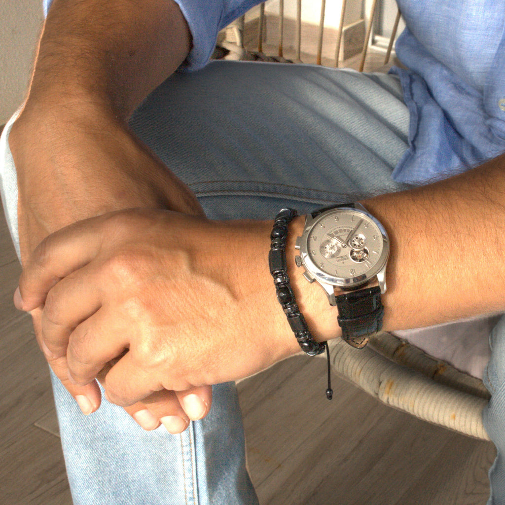 Men's Black Tourmaline, Onyx, Agate Protecting Bracelet. Grounding, Minimal.  Gift for Him