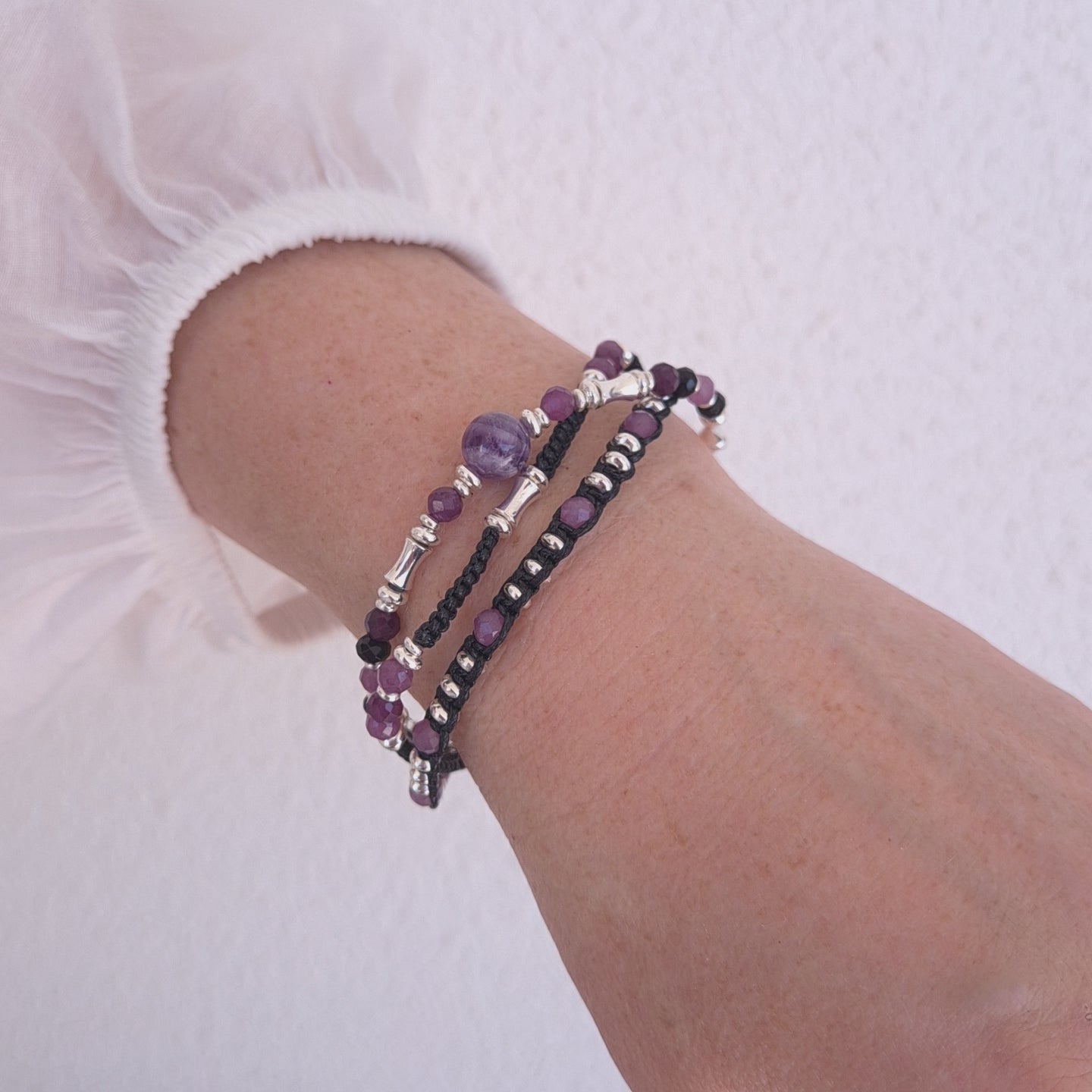 The Amethyst Dreamer: Hand-Woven Silver & Stone Wrap