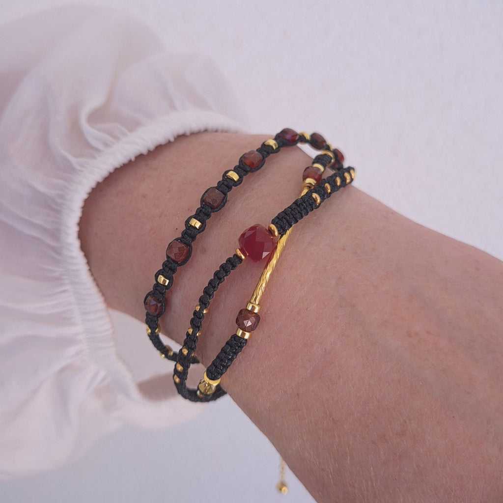 Handcrafted Garnet & Gold Macramé Wrap Bracelet