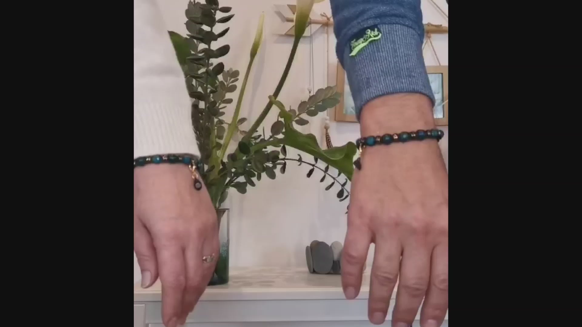 Adjustable Chrysocolla Onyx Lava Pair Bracelet "Deep Current" 501