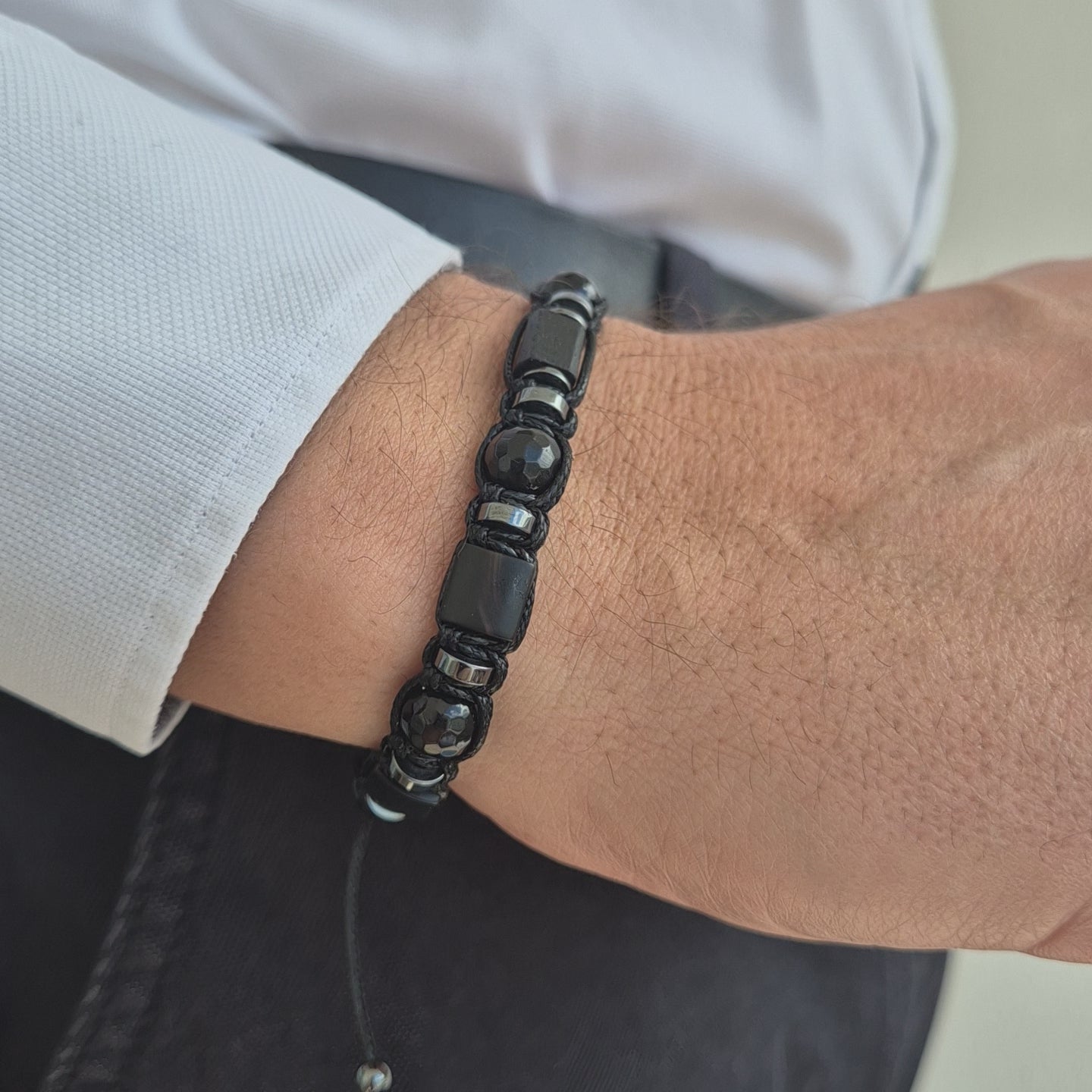 Men's Black Tourmaline, Onyx, Agate Protecting Bracelet. Grounding, Minimal.  Gift for Him