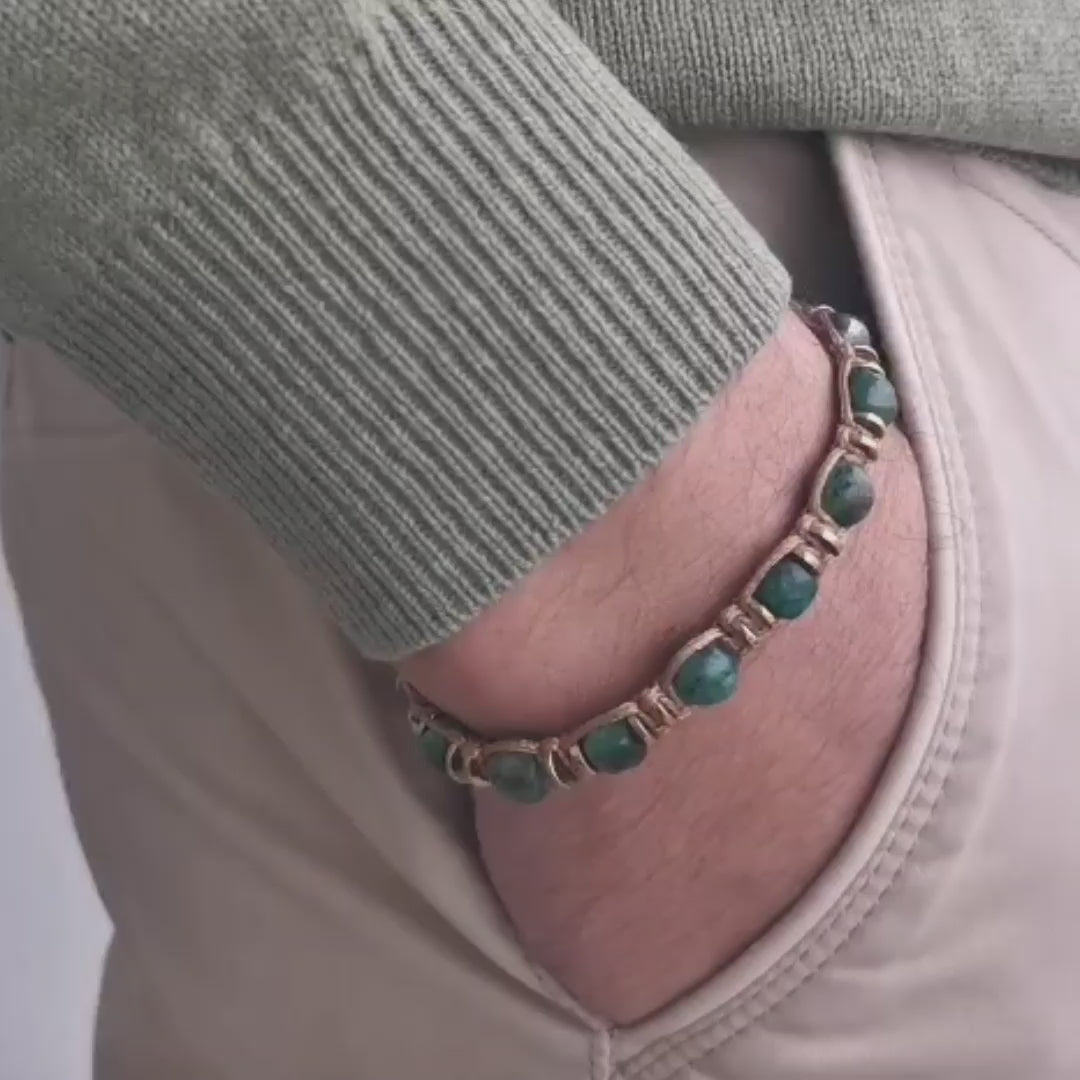 Men’s Grounding Bracelet – Green Tiger Eye, Turquoise & Lava Stone for Calm Balance